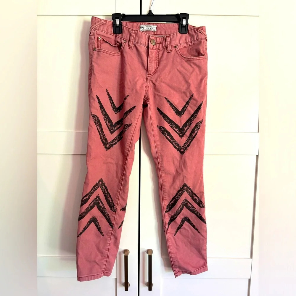 Free People Chevron Jeans Salmon Pink and Black Size 28 - Picture 2 of 3